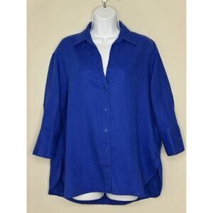 ZARA 100% Linen Oversized Button Down Shirt Women’s XS Royal Cobalt Blue Beachy